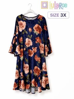 LuLaRoe Navy and Peach Velour Floral Dress - 3XL